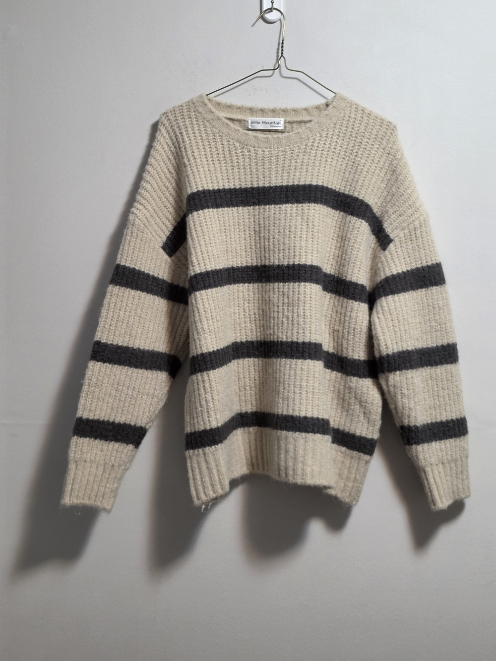 Little Mountain  Cordova Striped Crewneck Sweater - Beige & Charcoal